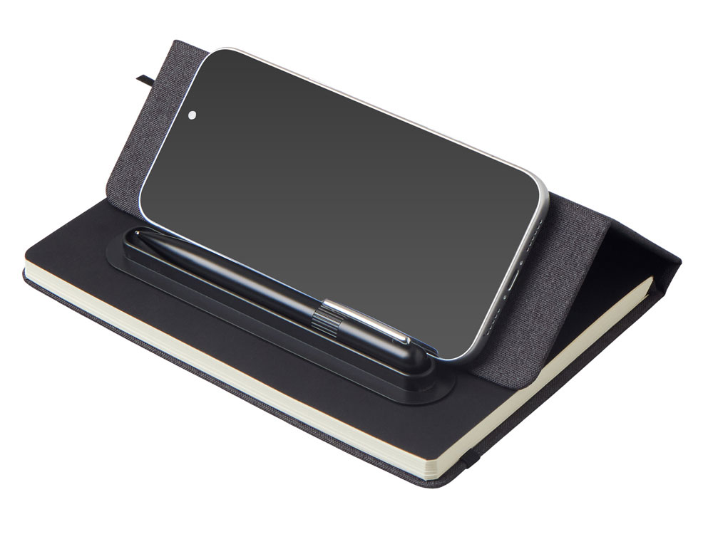 Блокнот А5 NotaBene с металлической шариковой ручкой и подставкой для телефона