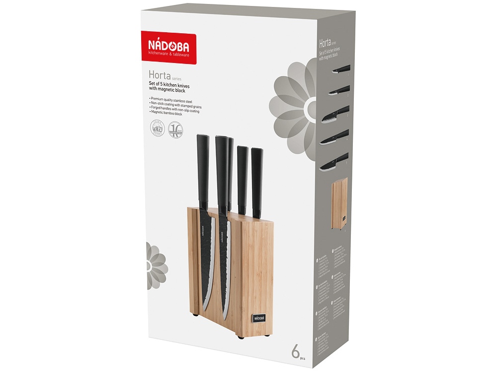 Набор из 5 кухонных ножей на магнитном блоке HORT